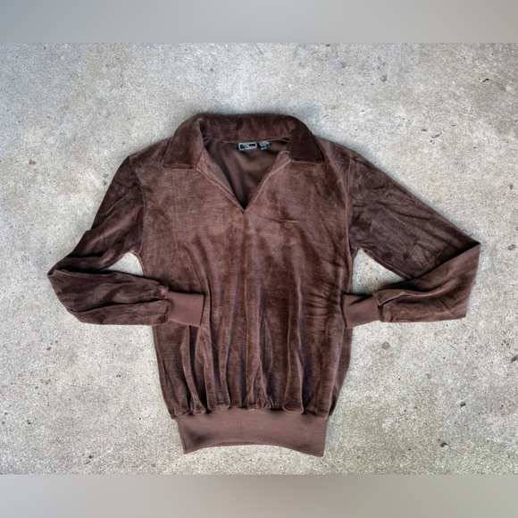 LM Landmark vintage 70s-80s gaucho shirt brown velour men’s sz M pullover EUC - Picture 10 of 11